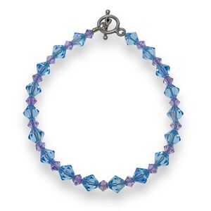 Vintage Sterling Silver 925 Purple Blue Crystal Beaded Bracelet 7"